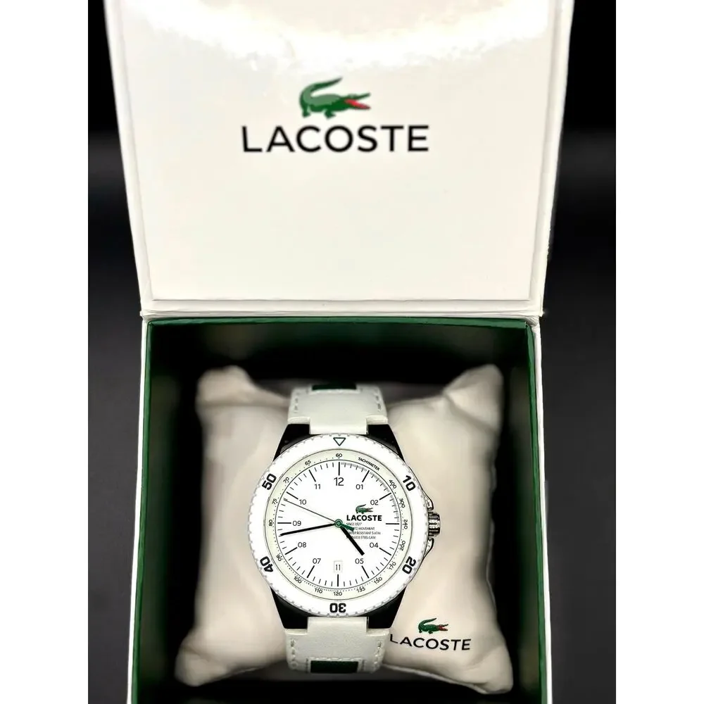 Lacoste Toronto 2010563 White Green Leather Quartz Men's Watch 44mm